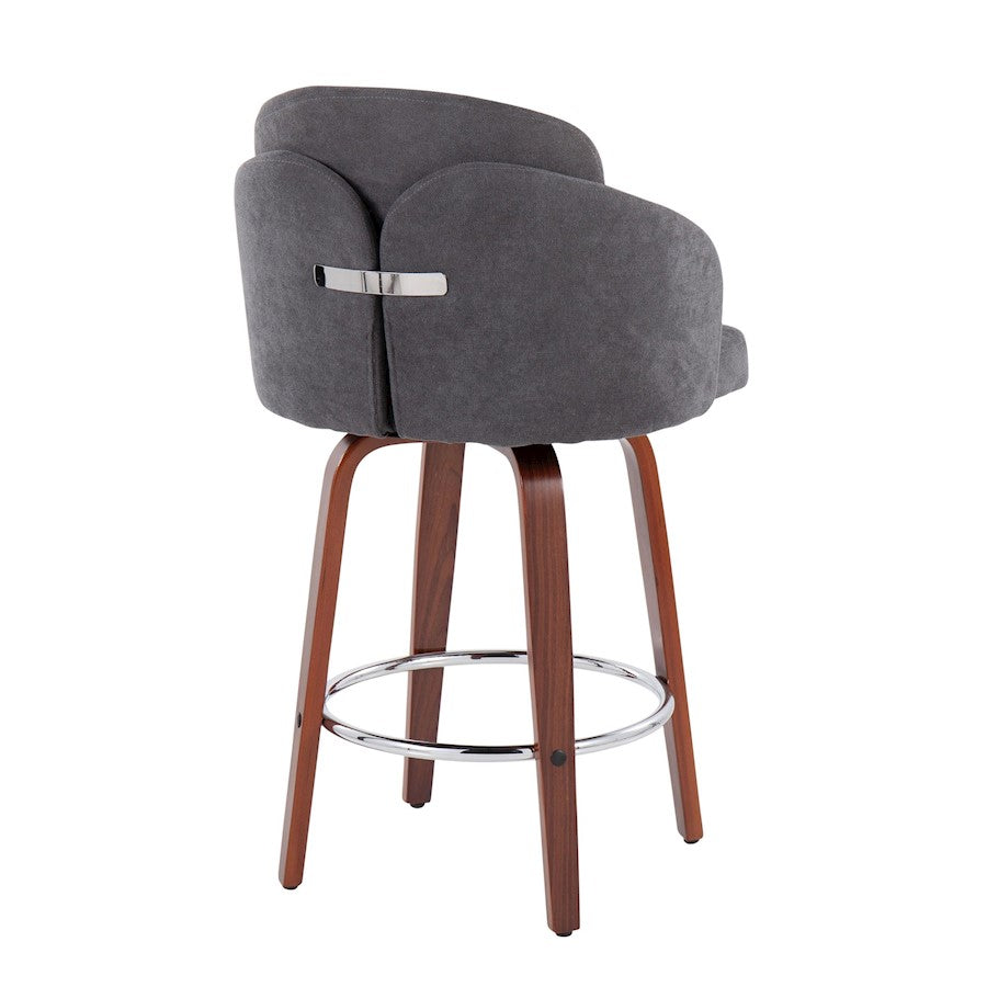 LumiSource Dahlia 25in Counter Stool Set/2 | Walnut Wood Grey Fabric Chrome | Kitchen Island & Bar Seating | Model B26-DAHLIA-R2WLGY2