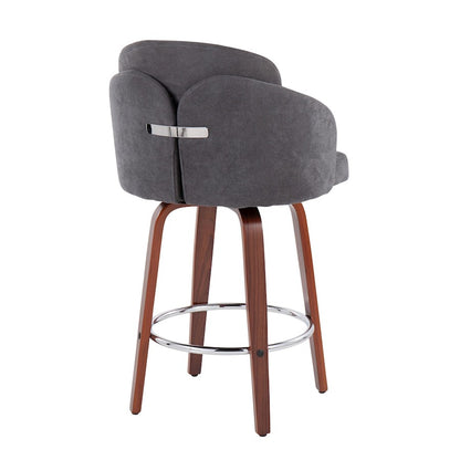 LumiSource Dahlia 25in Counter Stool Set/2 | Walnut Wood Grey Fabric Chrome | Kitchen Island & Bar Seating | Model B26-DAHLIA-R2WLGY2