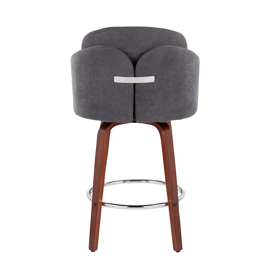 LumiSource Dahlia 25in Counter Stool Set/2 | Walnut Wood Grey Fabric Chrome | Kitchen Island & Bar Seating | Model B26-DAHLIA-R2WLGY2