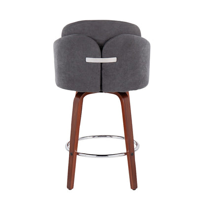LumiSource Dahlia 25in Counter Stool Set/2 | Walnut Wood Grey Fabric Chrome | Kitchen Island & Bar Seating | Model B26-DAHLIA-R2WLGY2