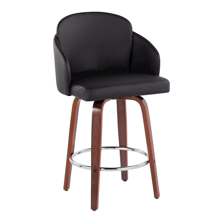 LumiSource Dahlia 25in Counter Stool Set/2 | Walnut Wood Black PU Chrome | Kitchen Island & Bar Seating | 20 x 20 x 37 in | Model B26-DAHLIA-R2WLPUBK2