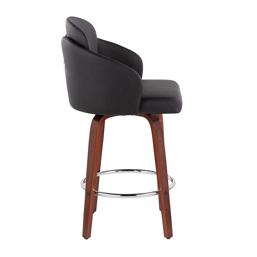 LumiSource Dahlia 25in Counter Stool Set/2 | Walnut Wood Black PU Chrome | Kitchen Island & Bar Seating | 20 x 20 x 37 in | Model B26-DAHLIA-R2WLPUBK2