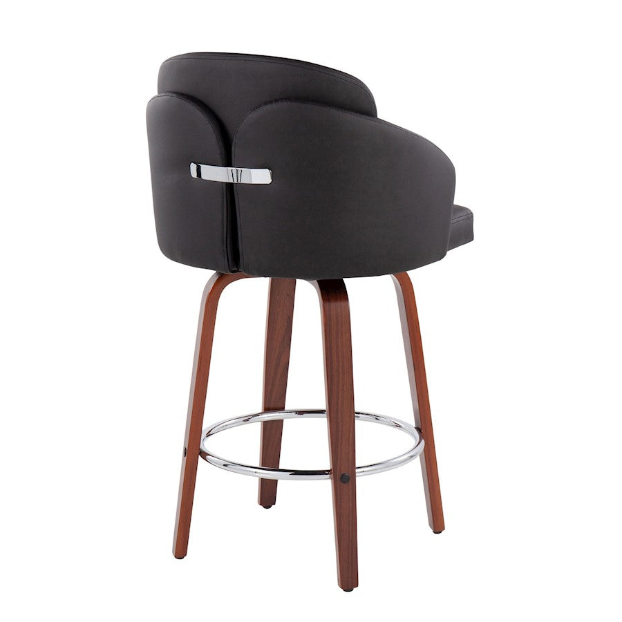 LumiSource Dahlia 25in Counter Stool Set/2 | Walnut Wood Black PU Chrome | Kitchen Island & Bar Seating | 20 x 20 x 37 in | Model B26-DAHLIA-R2WLPUBK2
