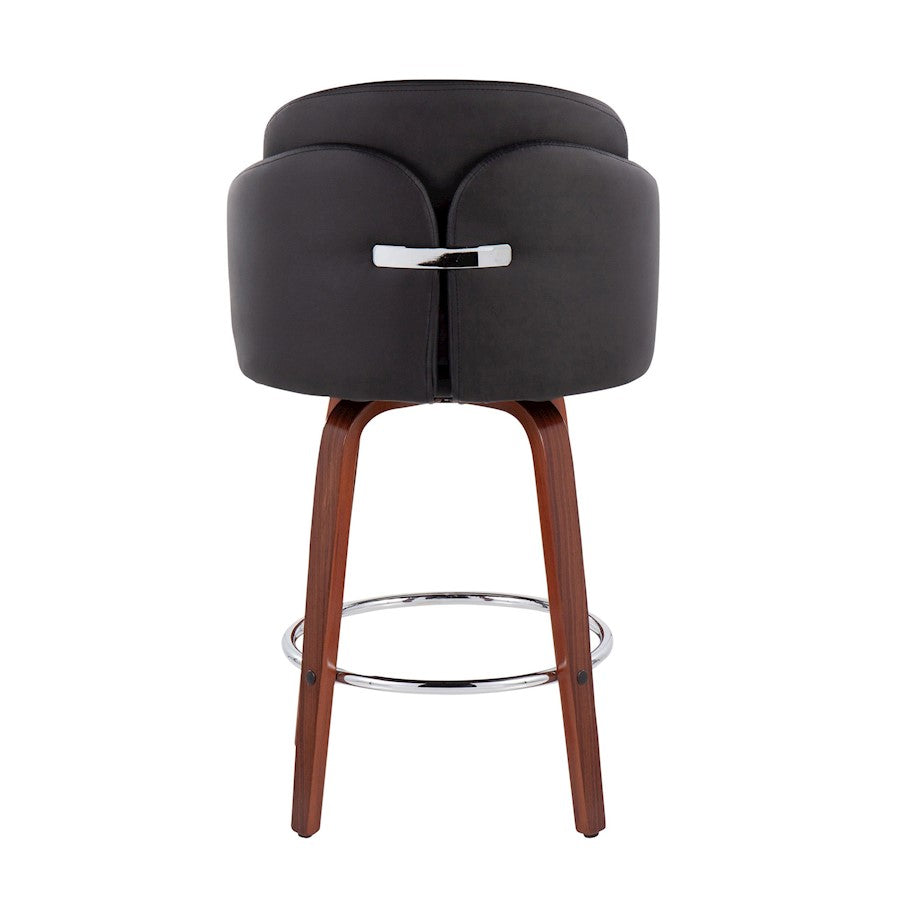 LumiSource Dahlia 25in Counter Stool Set/2 | Walnut Wood Black PU Chrome | Kitchen Island & Bar Seating | 20 x 20 x 37 in | Model B26-DAHLIA-R2WLPUBK2