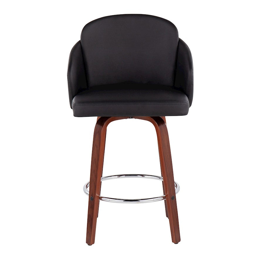 LumiSource Dahlia 25in Counter Stool Set/2 | Walnut Wood Black PU Chrome | Kitchen Island & Bar Seating | 20 x 20 x 37 in | Model B26-DAHLIA-R2WLPUBK2