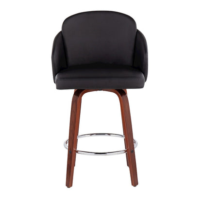 LumiSource Dahlia 25in Counter Stool Set/2 | Walnut Wood Black PU Chrome | Kitchen Island & Bar Seating | 20 x 20 x 37 in | Model B26-DAHLIA-R2WLPUBK2