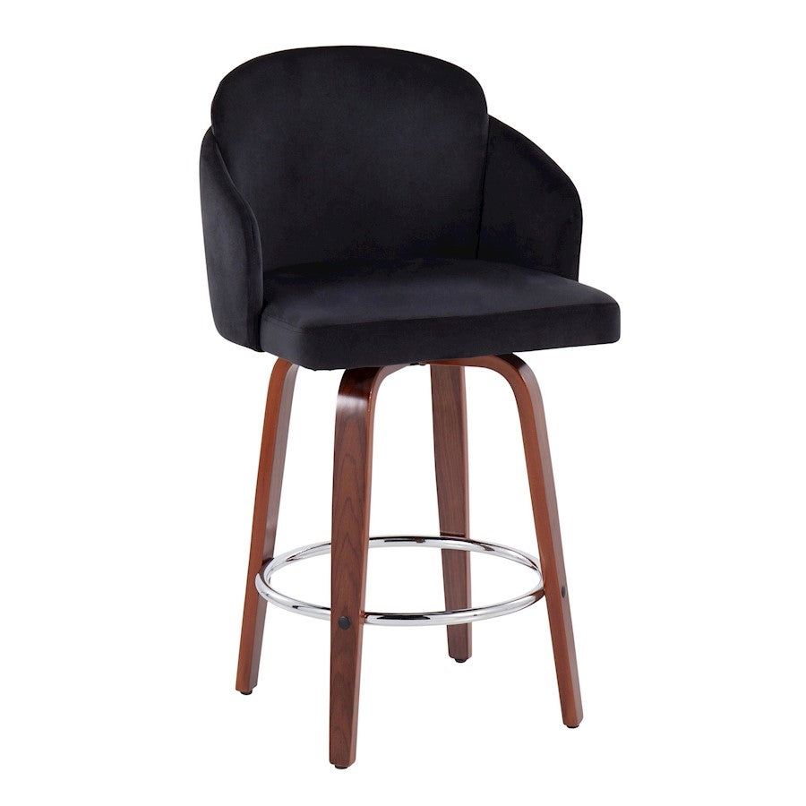 LumiSource Dahlia Counter Stool Set of 2 | Walnut Wood, Black Velvet, Chrome & Gold Metal | Kitchen Island & Dining Room | Model B26-DAHLIA-R2WLVBK2
