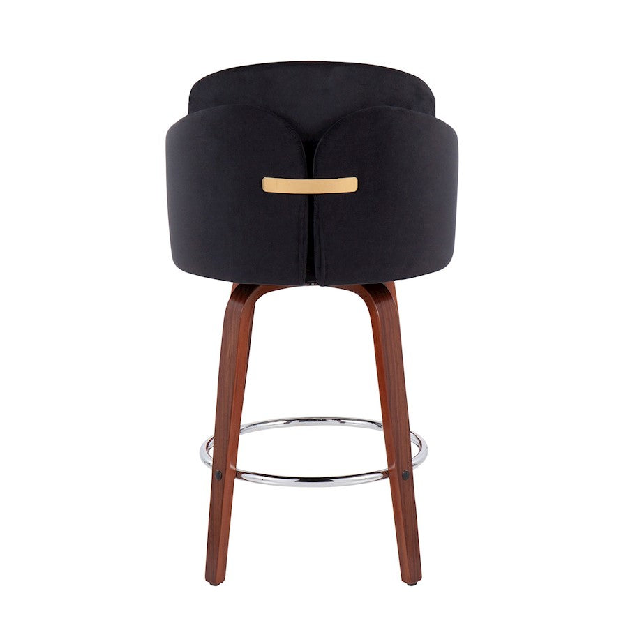 LumiSource Dahlia Counter Stool Set of 2 | Walnut Wood, Black Velvet, Chrome & Gold Metal | Kitchen Island & Dining Room | Model B26-DAHLIA-R2WLVBK2