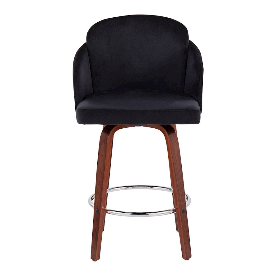 LumiSource Dahlia Counter Stool Set of 2 | Walnut Wood, Black Velvet, Chrome & Gold Metal | Kitchen Island & Dining Room | Model B26-DAHLIA-R2WLVBK2