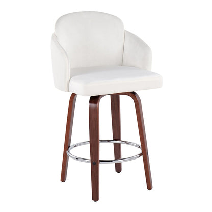 LumiSource Dahlia Counter Stool Set of 2 | Walnut Wood, Cream Velvet, Chrome & Gold Metal | Kitchen Island & Dining Room | Model B26-DAHLIA-R2WLVCR2