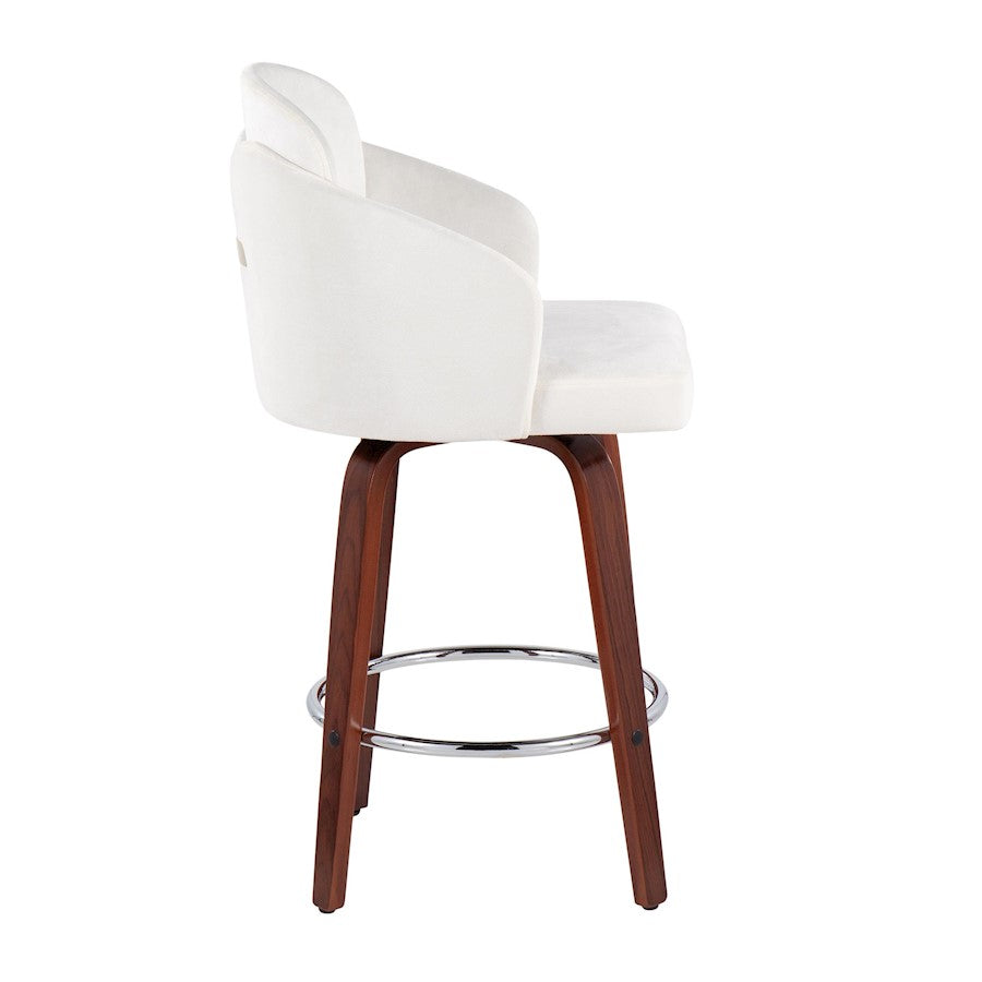 LumiSource Dahlia Counter Stool Set of 2 | Walnut Wood, Cream Velvet, Chrome & Gold Metal | Kitchen Island & Dining Room | Model B26-DAHLIA-R2WLVCR2
