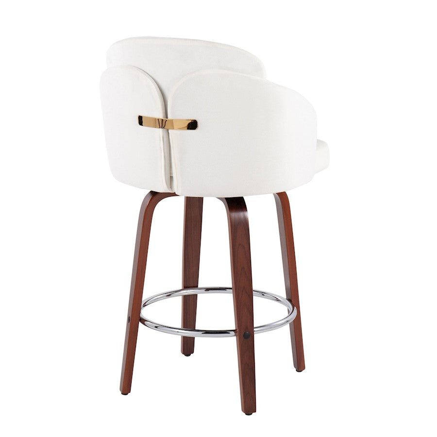 LumiSource Dahlia Counter Stool Set of 2 | Walnut Wood, Cream Velvet, Chrome & Gold Metal | Kitchen Island & Dining Room | Model B26-DAHLIA-R2WLVCR2
