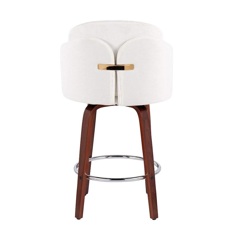 LumiSource Dahlia Counter Stool Set of 2 | Walnut Wood, Cream Velvet, Chrome & Gold Metal | Kitchen Island & Dining Room | Model B26-DAHLIA-R2WLVCR2