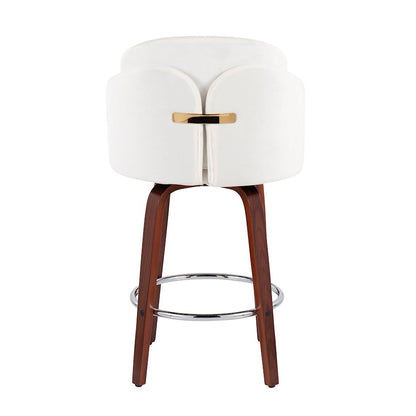 LumiSource Dahlia Counter Stool Set of 2 | Walnut Wood, Cream Velvet, Chrome & Gold Metal | Kitchen Island & Dining Room | Model B26-DAHLIA-R2WLVCR2