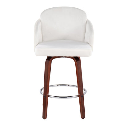 LumiSource Dahlia Counter Stool Set of 2 | Walnut Wood, Cream Velvet, Chrome & Gold Metal | Kitchen Island & Dining Room | Model B26-DAHLIA-R2WLVCR2