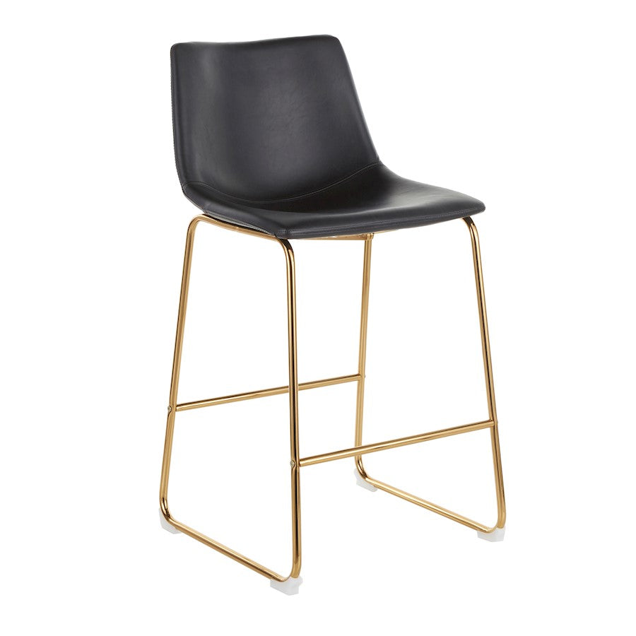 LumiSource Duke Counter Stool Set of 2 | Gold Metal and Black PU Faux Leather | Kitchen Island & Dining Room Seating | Model B26-DUKEAUBK2