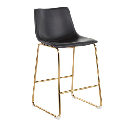 LumiSource Duke Counter Stool Set of 2 | Gold Metal and Black PU Faux Leather | Kitchen Island & Dining Room Seating | Model B26-DUKEAUBK2