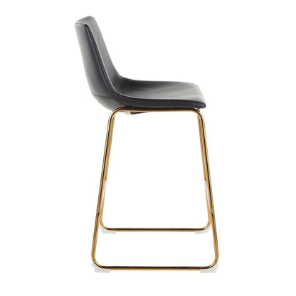 LumiSource Duke Counter Stool Set of 2 | Gold Metal and Black PU Faux Leather | Kitchen Island & Dining Room Seating | Model B26-DUKEAUBK2