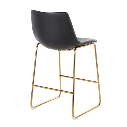 LumiSource Duke Counter Stool Set of 2 | Gold Metal and Black PU Faux Leather | Kitchen Island & Dining Room Seating | Model B26-DUKEAUBK2