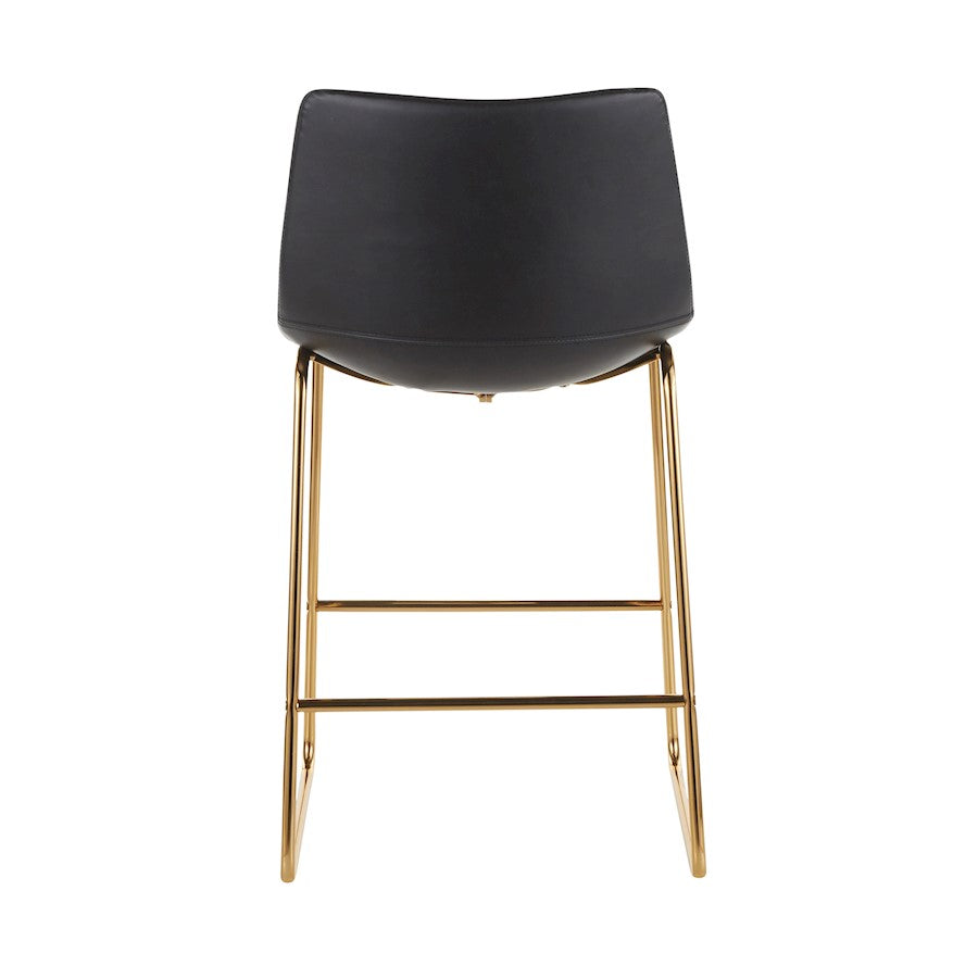 LumiSource Duke Counter Stool Set of 2 | Gold Metal and Black PU Faux Leather | Kitchen Island & Dining Room Seating | Model B26-DUKEAUBK2