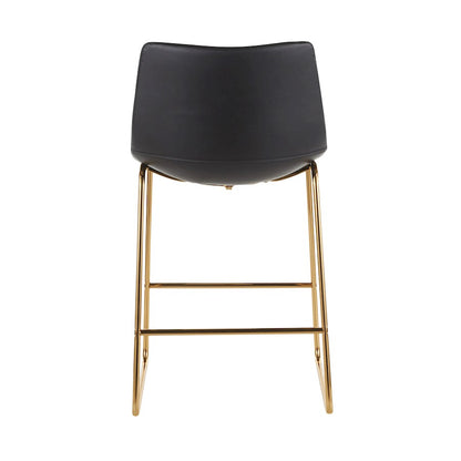 LumiSource Duke Counter Stool Set of 2 | Gold Metal and Black PU Faux Leather | Kitchen Island & Dining Room Seating | Model B26-DUKEAUBK2