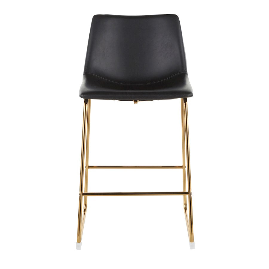 LumiSource Duke Counter Stool Set of 2 | Gold Metal and Black PU Faux Leather | Kitchen Island & Dining Room Seating | Model B26-DUKEAUBK2