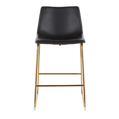 LumiSource Duke Counter Stool Set of 2 | Gold Metal and Black PU Faux Leather | Kitchen Island & Dining Room Seating | Model B26-DUKEAUBK2