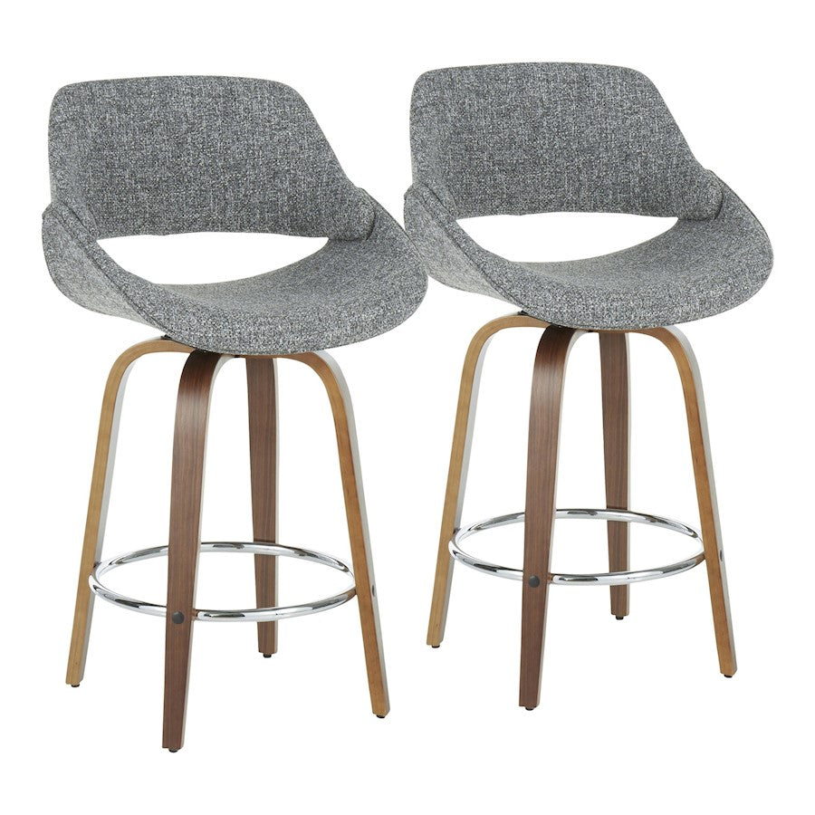 LumiSource Fabrico Counter Stool Set of 2 | Walnut Wood, Grey Noise Fabric, Black Metal | Mid-Century Modern Kitchen & Bar | Model B26-FBCO2QWLGY2