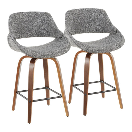 LumiSource Fabrico Counter Stool Set of 2 | Walnut Wood, Grey Fabric, Black Metal | Mid-Century Modern Kitchen & Bar Seating | Model B26-FBCO2XWLGY2