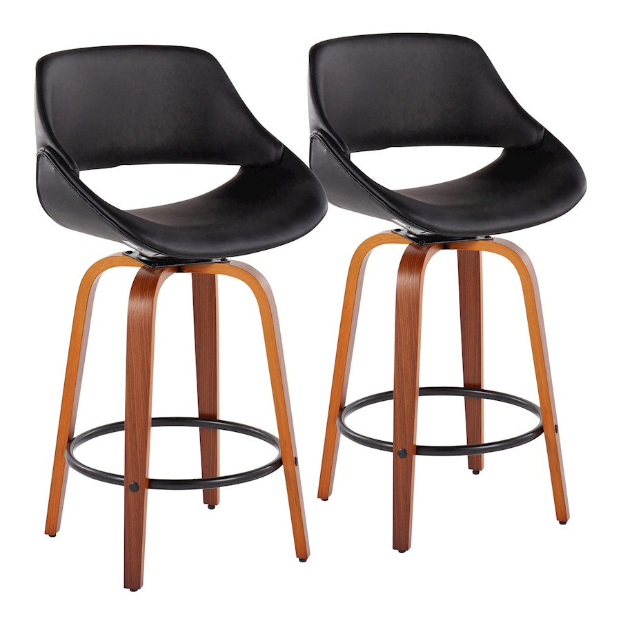LumiSource Fabrico Counter Stool Set/2 | Mid-Century Walnut Wood & Black PU | Kitchen Island & Breakfast Bar Seating | Model B26-FBCOPU-SWVQ2WLBK2