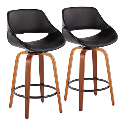 LumiSource Fabrico Counter Stool Set/2 | Mid-Century Walnut Wood & Black PU | Kitchen Island & Breakfast Bar Seating | Model B26-FBCOPU-SWVQ2WLBK2