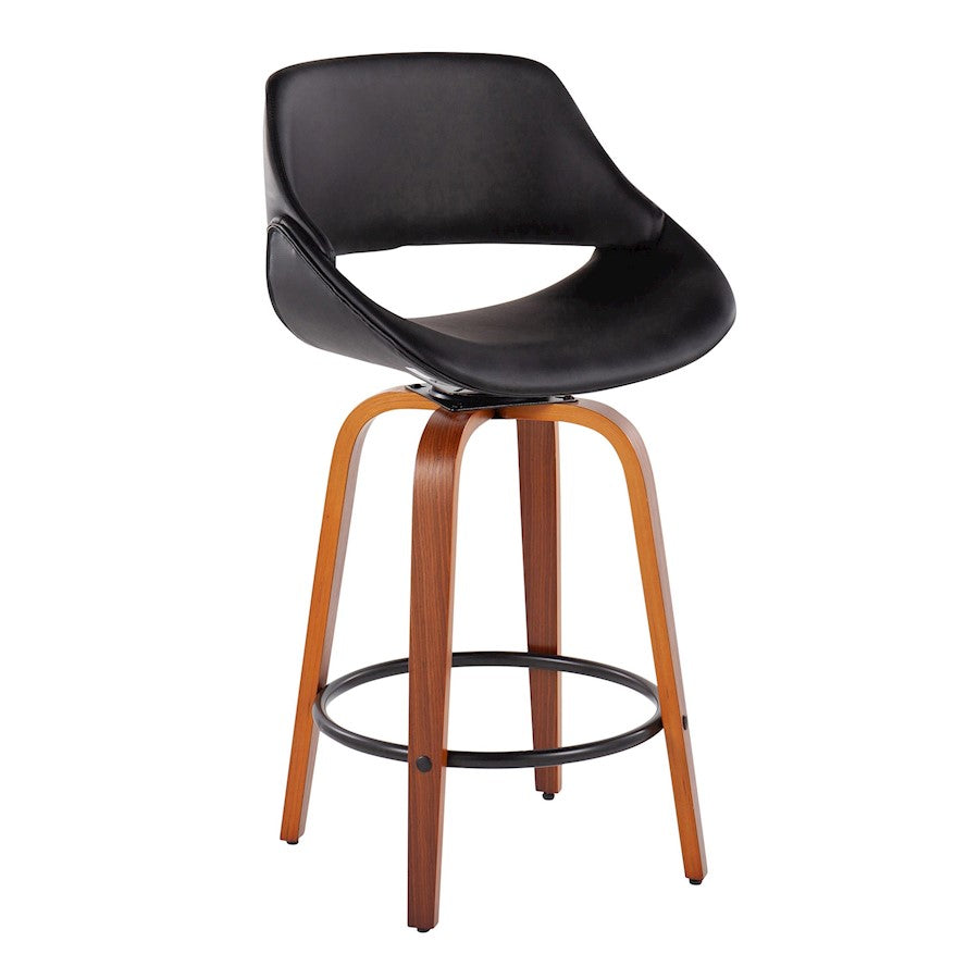 LumiSource Fabrico Counter Stool Set/2 | Mid-Century Walnut Wood & Black PU | Kitchen Island & Breakfast Bar Seating | Model B26-FBCOPU-SWVQ2WLBK2