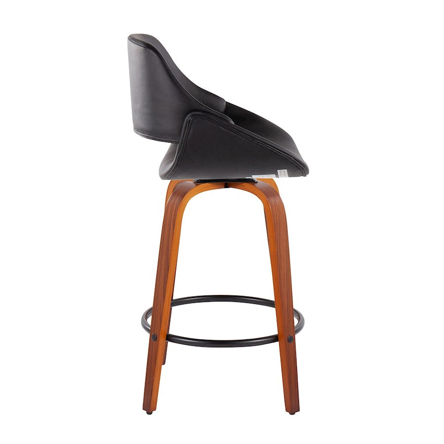 LumiSource Fabrico Counter Stool Set/2 | Mid-Century Walnut Wood & Black PU | Kitchen Island & Breakfast Bar Seating | Model B26-FBCOPU-SWVQ2WLBK2