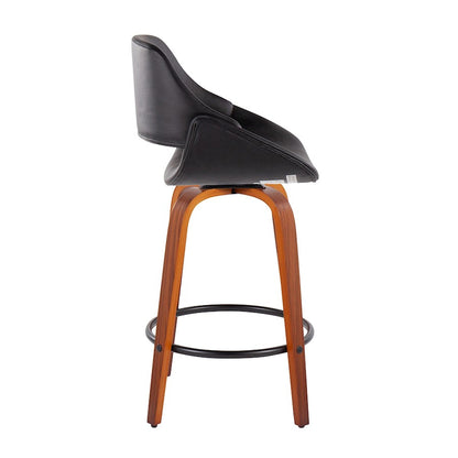 LumiSource Fabrico Counter Stool Set/2 | Mid-Century Walnut Wood & Black PU | Kitchen Island & Breakfast Bar Seating | Model B26-FBCOPU-SWVQ2WLBK2