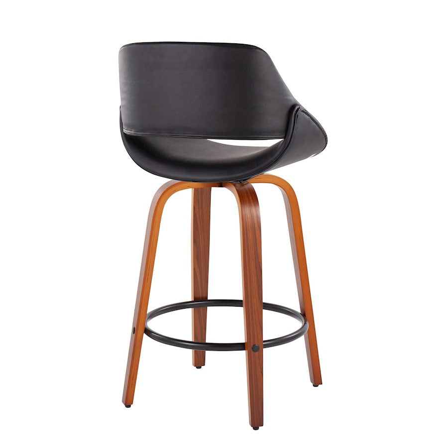 LumiSource Fabrico Counter Stool Set/2 | Mid-Century Walnut Wood & Black PU | Kitchen Island & Breakfast Bar Seating | Model B26-FBCOPU-SWVQ2WLBK2
