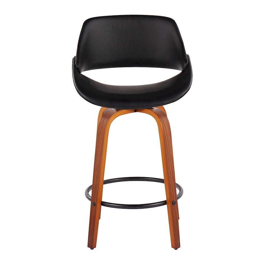 LumiSource Fabrico Counter Stool Set/2 | Mid-Century Walnut Wood & Black PU | Kitchen Island & Breakfast Bar Seating | Model B26-FBCOPU-SWVQ2WLBK2