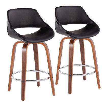 LumiSource Fabrico Counter Stool Set/2 | Mid-Century Walnut Wood & Black PU | Kitchen Island & Breakfast Bar Seating | Model B26-FBCOPU-SWVR2WLBK2