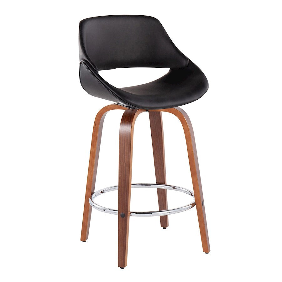 LumiSource Fabrico Counter Stool Set/2 | Mid-Century Walnut Wood & Black PU | Kitchen Island & Breakfast Bar Seating | Model B26-FBCOPU-SWVR2WLBK2