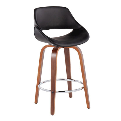 LumiSource Fabrico Counter Stool Set/2 | Mid-Century Walnut Wood & Black PU | Kitchen Island & Breakfast Bar Seating | Model B26-FBCOPU-SWVR2WLBK2
