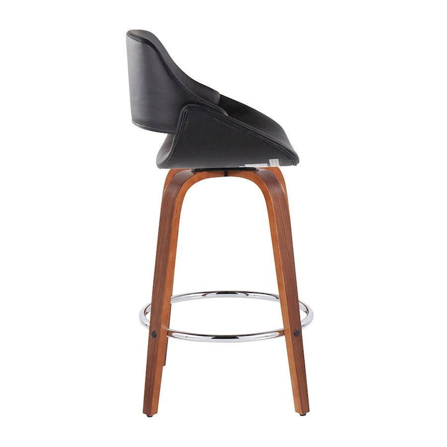 LumiSource Fabrico Counter Stool Set/2 | Mid-Century Walnut Wood & Black PU | Kitchen Island & Breakfast Bar Seating | Model B26-FBCOPU-SWVR2WLBK2
