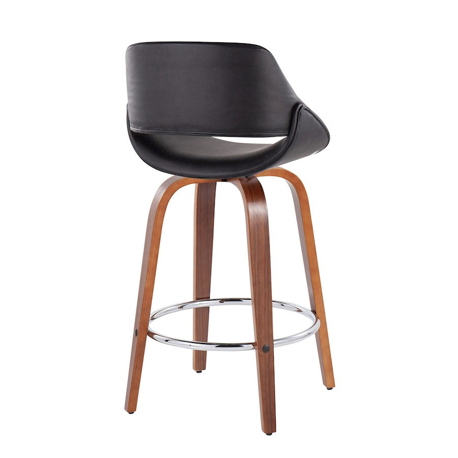 LumiSource Fabrico Counter Stool Set/2 | Mid-Century Walnut Wood & Black PU | Kitchen Island & Breakfast Bar Seating | Model B26-FBCOPU-SWVR2WLBK2
