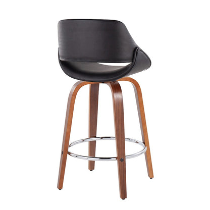 LumiSource Fabrico Counter Stool Set/2 | Mid-Century Walnut Wood & Black PU | Kitchen Island & Breakfast Bar Seating | Model B26-FBCOPU-SWVR2WLBK2