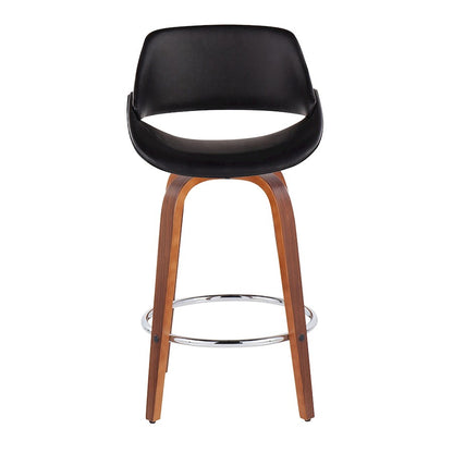 LumiSource Fabrico Counter Stool Set/2 | Mid-Century Walnut Wood & Black PU | Kitchen Island & Breakfast Bar Seating | Model B26-FBCOPU-SWVR2WLBK2