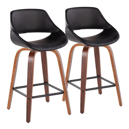 LumiSource Fabrico Counter Stool Set/2 | Mid-Century Walnut Wood & Black PU | Kitchen Island & Breakfast Bar Seating | Model B26-FBCOPU-SWVX2WLBK2