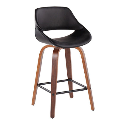 LumiSource Fabrico Counter Stool Set/2 | Mid-Century Walnut Wood & Black PU | Kitchen Island & Breakfast Bar Seating | Model B26-FBCOPU-SWVX2WLBK2