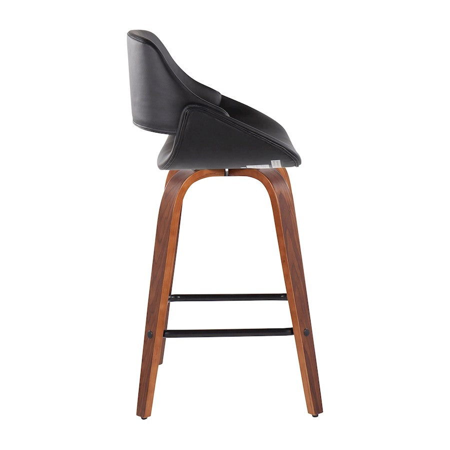 LumiSource Fabrico Counter Stool Set/2 | Mid-Century Walnut Wood & Black PU | Kitchen Island & Breakfast Bar Seating | Model B26-FBCOPU-SWVX2WLBK2