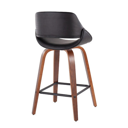 LumiSource Fabrico Counter Stool Set/2 | Mid-Century Walnut Wood & Black PU | Kitchen Island & Breakfast Bar Seating | Model B26-FBCOPU-SWVX2WLBK2