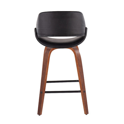 LumiSource Fabrico Counter Stool Set/2 | Mid-Century Walnut Wood & Black PU | Kitchen Island & Breakfast Bar Seating | Model B26-FBCOPU-SWVX2WLBK2