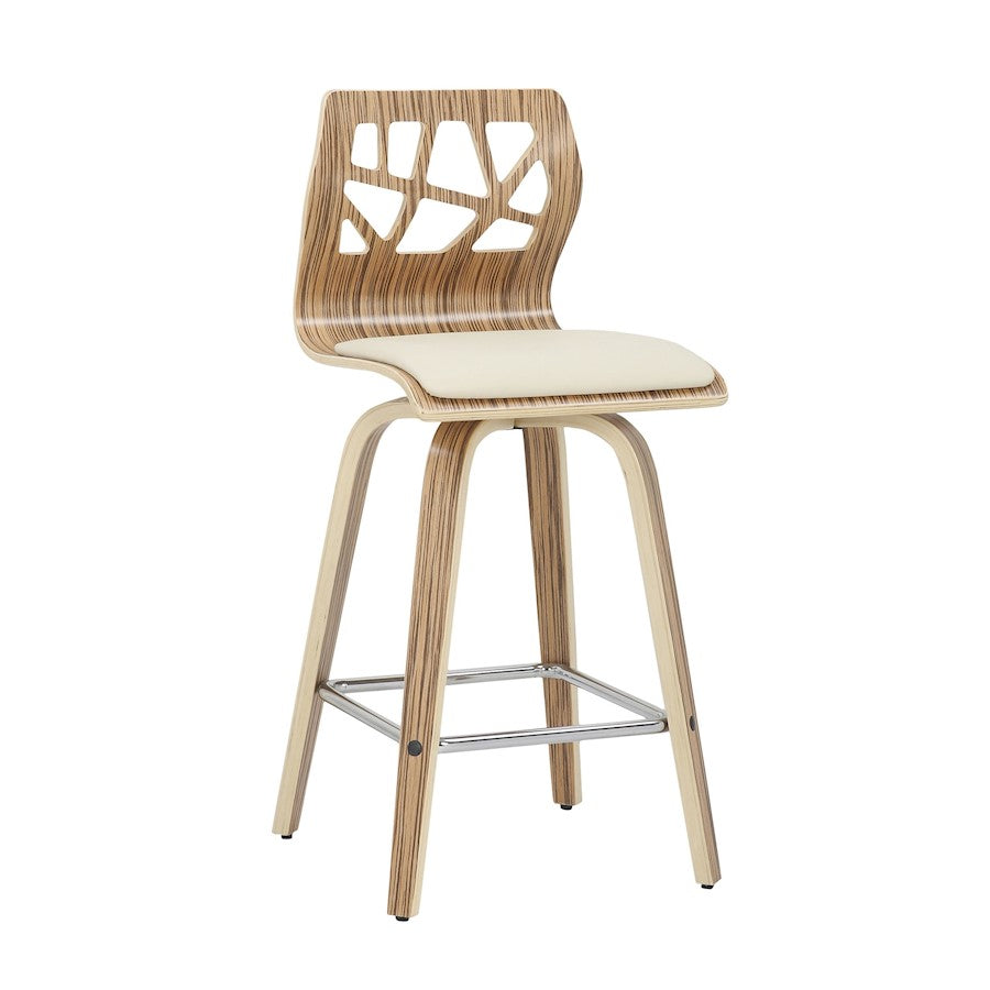 LumiSource Folia Counter Stool Set/2 | Mid-Century Zebra Wood & Cream PU | Kitchen Island & Breakfast Bar Seating | 26in | Model B26-FOLIA2-SWVSZBCR2