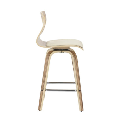 LumiSource Folia Counter Stool Set/2 | Mid-Century Zebra Wood & Cream PU | Kitchen Island & Breakfast Bar Seating | 26in | Model B26-FOLIA2-SWVSZBCR2
